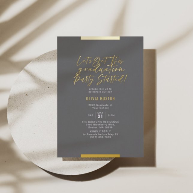 Modern Calligraphy Graduation Blush Grey Gold  Foil Invitation (Creator Uploaded)
