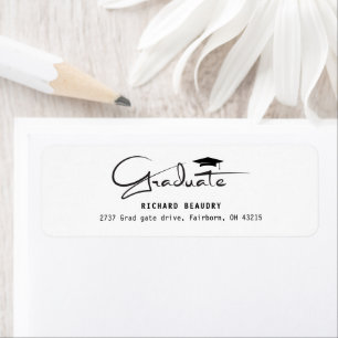 Modern Calligraphy Graduation Cap Return Address Label