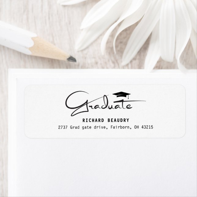 Modern Calligraphy Graduation Cap Return Address  Label (Insitu)