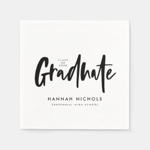 Modern Calligraphy Graduation Party Black White Napkins