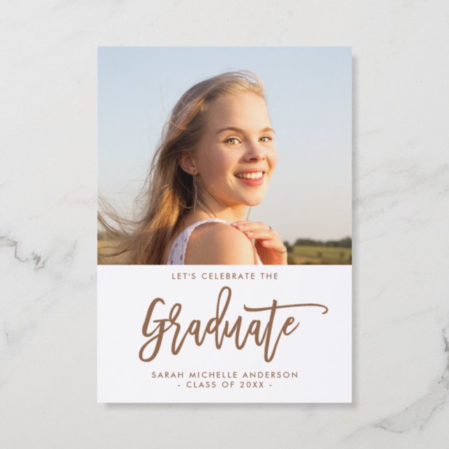 Modern Calligraphy Graduation Party Letterpress Photo Cards (Front)