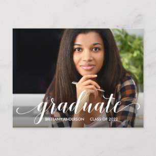 Modern Calligraphy Graduation Photo Announcement Postcard