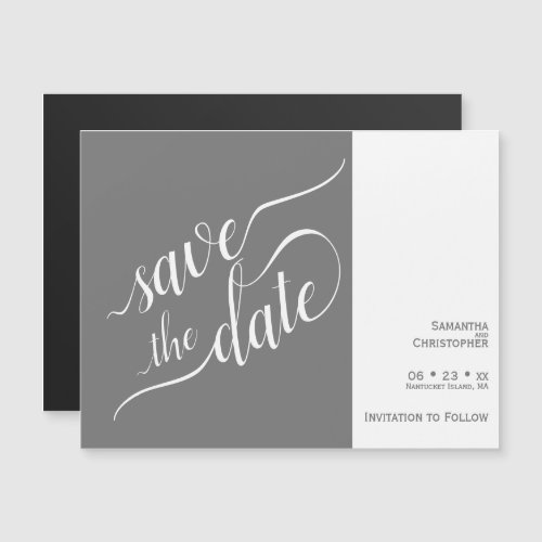 Modern Calligraphy Gray Wedding Save the Date Magnetic Invitation