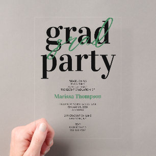 Modern Calligraphy Green Graduation Party Acrylic Invitations