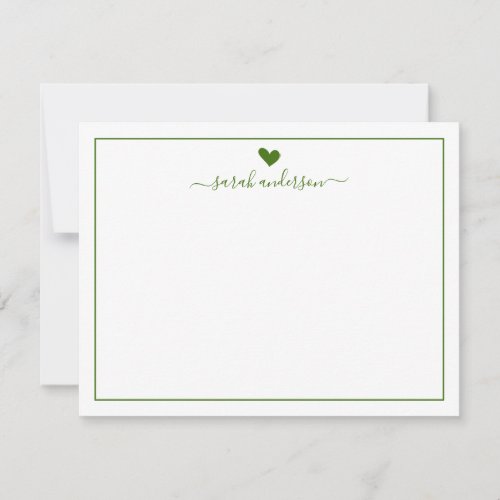 Modern Calligraphy Green Heart Personalized Note Card