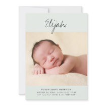 Modern Calligraphy Green New Baby Photo Birth Announcement
