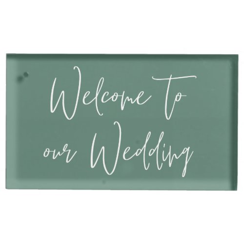 Modern Calligraphy Green Welcome To Our Wedding Place Card Holder