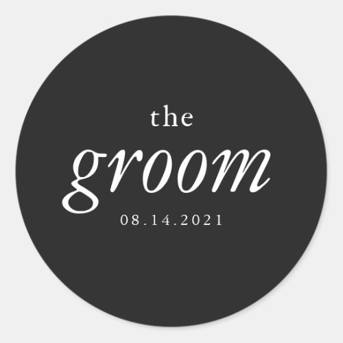 Modern Calligraphy Groom Black and White Wedding Classic Round Sticker