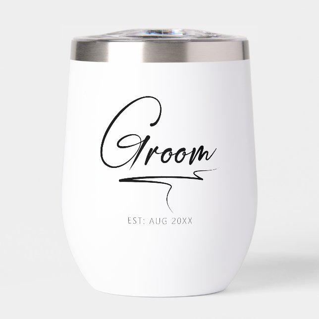 Modern Calligraphy Groom Black ID1025 Thermal Wine Tumbler (Front)