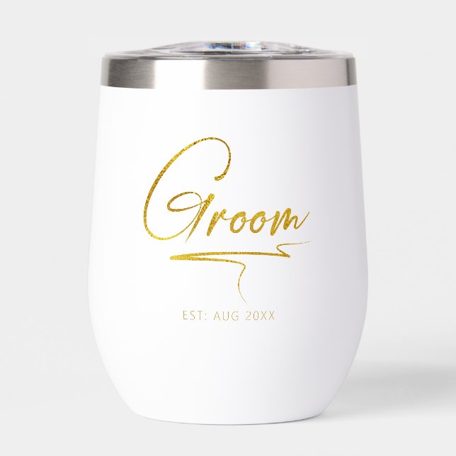 Modern Calligraphy Groom Gold ID1025 Thermal Wine Tumbler (Front)