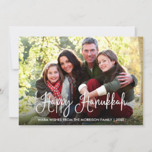 Modern Calligraphy Happy Hanukkah Family Photo Holiday Card