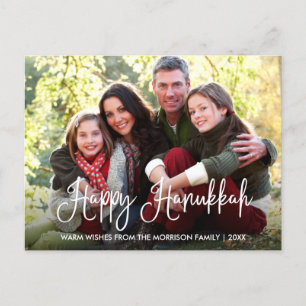 Modern Calligraphy Happy Hanukkah Family Photo Postcard