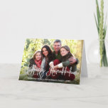 Modern Calligraphy Happy Hanukkah Photo Fold Holiday Card<br><div class="desc">Modern Fun Calligraphy Script Happy Hanukkah Family Photo Folded Greeting Card</div>