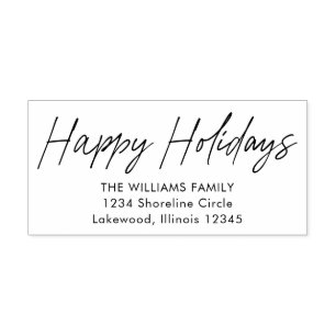 Modern Calligraphy Happy Holidays Return Address Self-inking Stamp