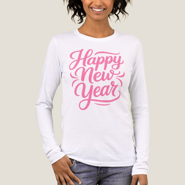 Modern Calligraphy Happy New Year in Pink Tri-Blend Shirt (Front)