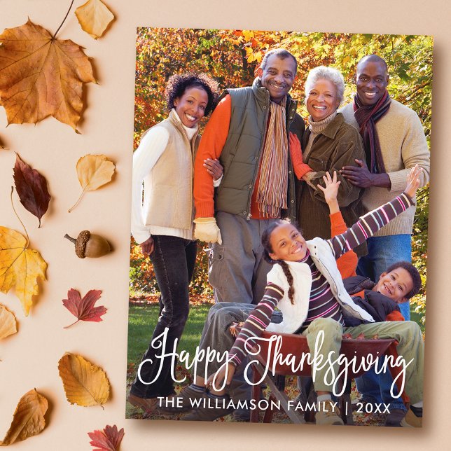 Modern Calligraphy Happy Thanksgiving Photo Postcard (Customize to change your personalized text size or text style.)
