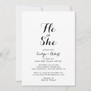 Modern Calligraphy He or She Gender Reveal Invitation