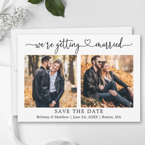 Modern Calligraphy Heart 2 Photo Getting Married Save The Date