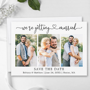 Modern Calligraphy Heart 3 Photo Getting Married Save The Date