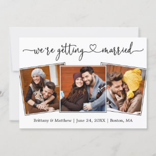 Modern Calligraphy Heart 3 Photo Getting Married Save The Date