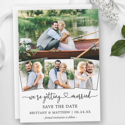 Modern Calligraphy Heart 4 Photo Getting Married Save The Date