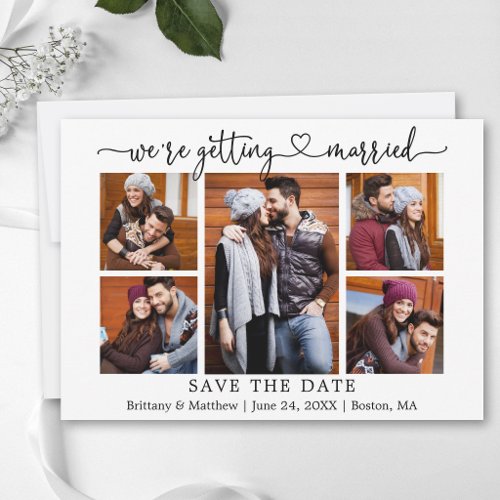 Modern Calligraphy Heart 5 Photo Getting Married Save The Date