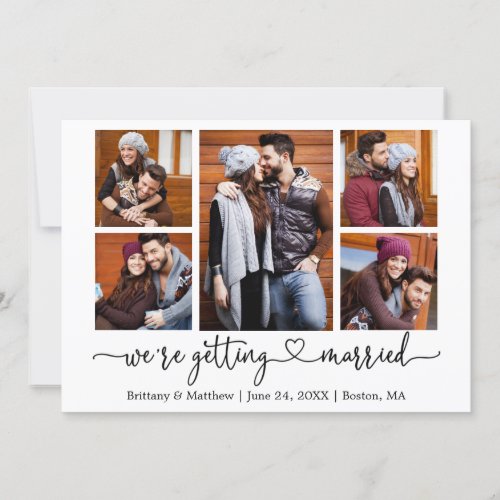 Modern Calligraphy Heart 5 Photo Getting Married Save The Date