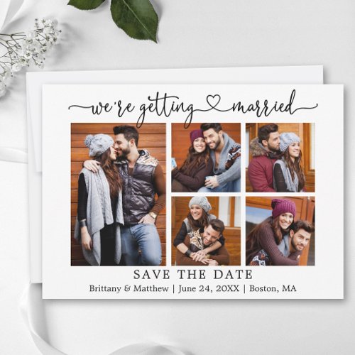 Modern Calligraphy Heart 5 Photos Getting Married Save The Date