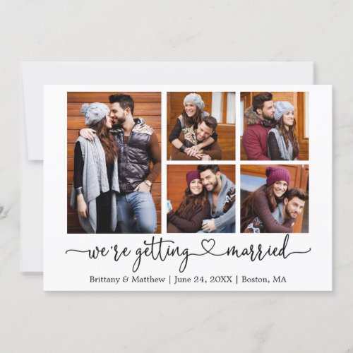 Modern Calligraphy Heart 5 Photos Getting Married Save The Date