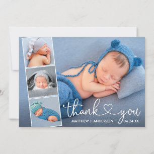 Modern Calligraphy Heart Baby 4 Photo Collage Thank You Card