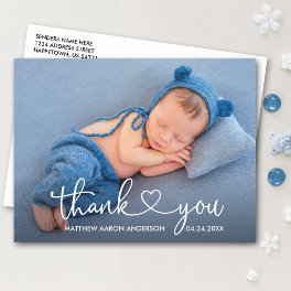 Modern Calligraphy Heart Baby Photo Thank You Postcard