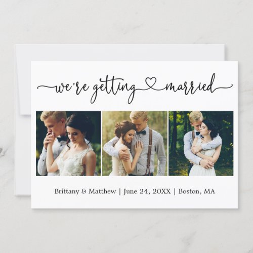 Modern Calligraphy Heart Getting Married 3 Photos Save The Date