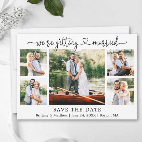 Modern Calligraphy Heart Getting Married 5 Photo Save The Date