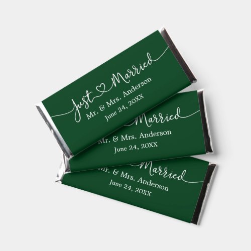 Modern Calligraphy Heart Green Just Married Hershey Bar Favors