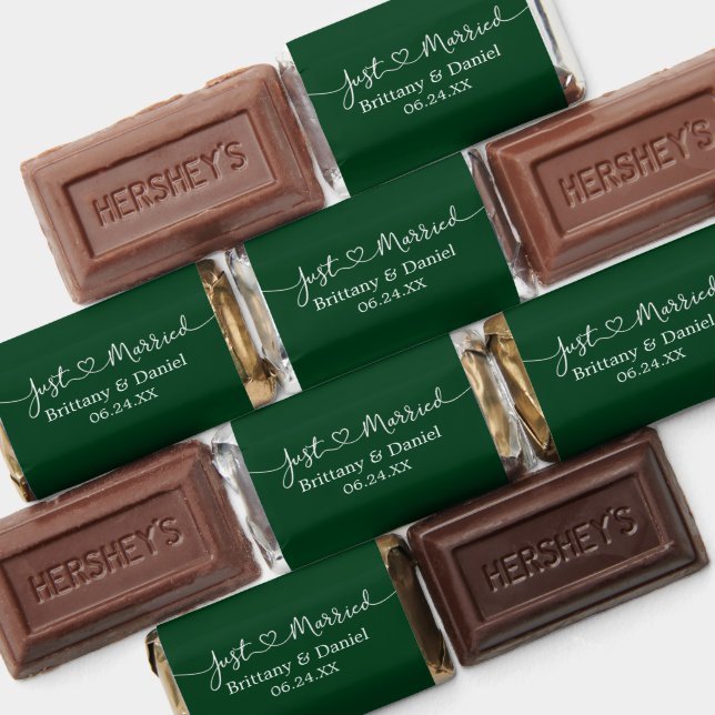 Modern Calligraphy Heart Green Just Married Hershey's Miniatures (Assorted)