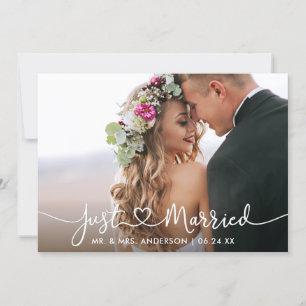 Modern Calligraphy Heart Just Married Photo  Announcement