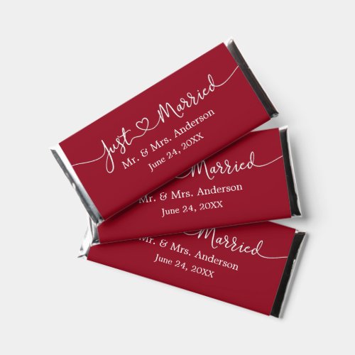 Modern Calligraphy Heart Just Married Wedding Red Hershey Bar Favors