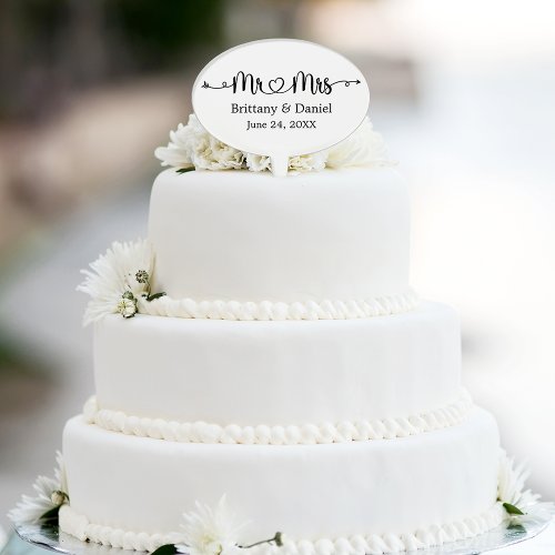 Modern Calligraphy Heart Mr. and Mrs. Wedding Cake Topper