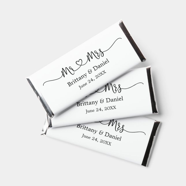 Modern Calligraphy Heart Mr. and Mrs. Wedding Hershey Bar Favors (Front)