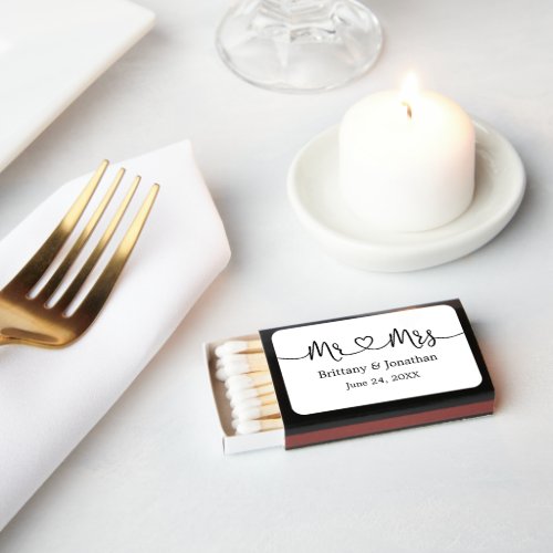 Modern Calligraphy Heart Mr and Mrs Wedding Matchboxes