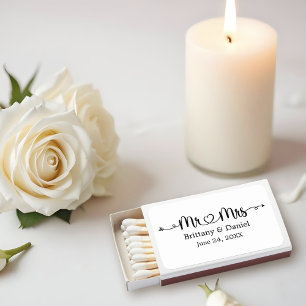 Modern Calligraphy Heart Mr. and Mrs. Wedding Matchboxes