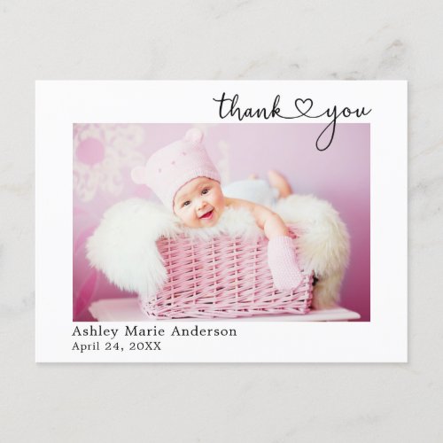 Modern Calligraphy Heart New Baby Thank You Postcard