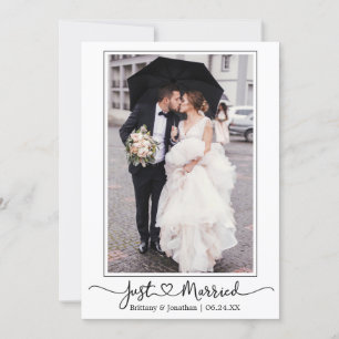 Modern Calligraphy Heart Photo Just Married Announcement