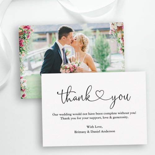 Modern Calligraphy Heart Photo Wedding Note Thank You Card