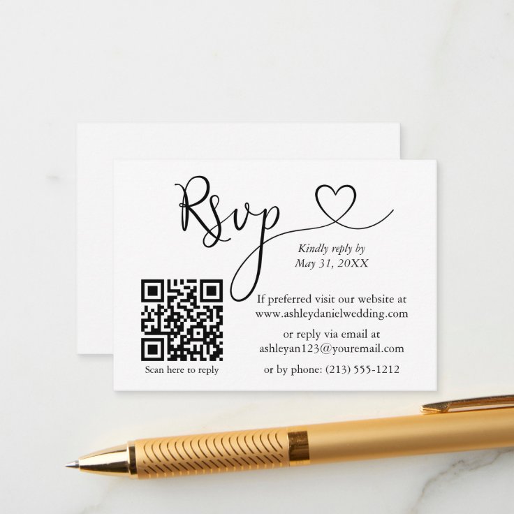 Modern Calligraphy Heart Qr Wedding Rsvp Enclosure Card Zazzle