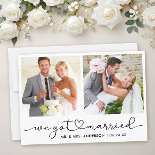 Modern Calligraphy Heart Script 2 Photo Wedding Announcement