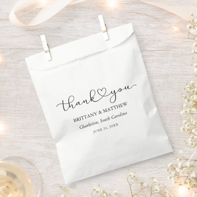 Modern Calligraphy Heart Script Wedding Favor Bag (Clipped)