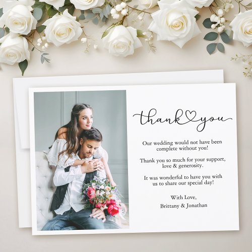 Modern Calligraphy Heart Script Wedding Thank You Card