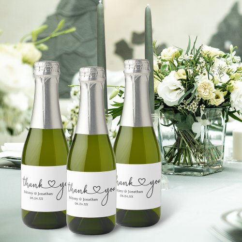 Modern Calligraphy Heart Thank You Wedding Mini Sparkling Wine Label