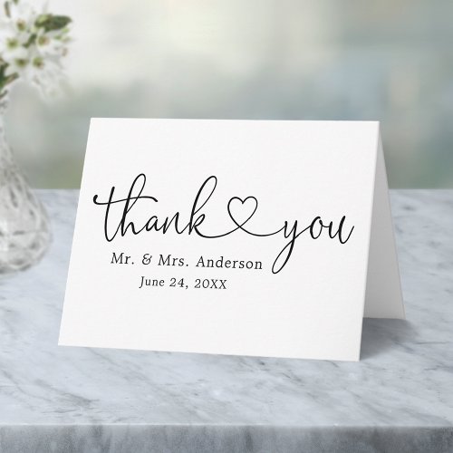 Modern Calligraphy Heart Wedding Folded Note Thank You Card